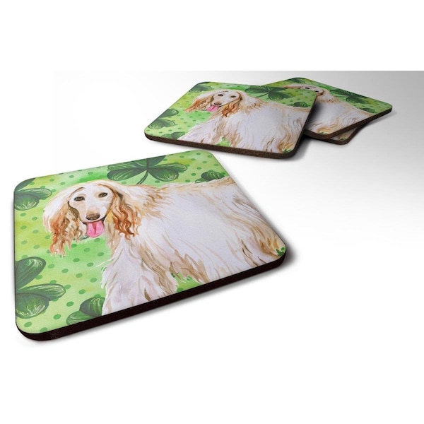 Carolines Treasures Afghan Hound St.Patricks Foam Coaster, 3.5 x 3.5 in. - Set of 4 - BB9876FC