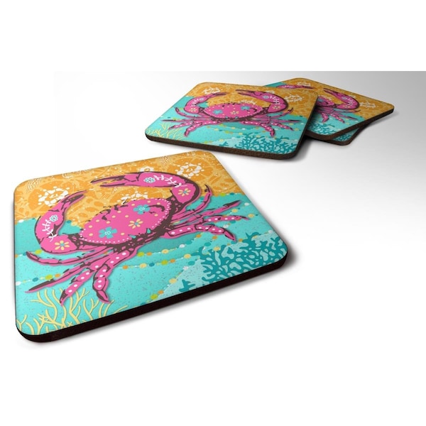 Carolines Treasures Coastal Pink Crab Foam Coasters - Set of 4 - VHA3028FC
