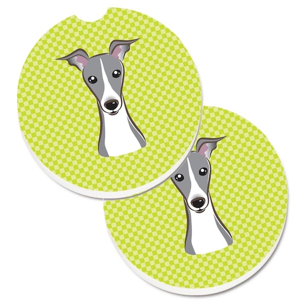 Carolines Treasures Checkerboard Lime Green Italian Greyhound Cup Holder Car Coaster, 2PK - BB1298CARC