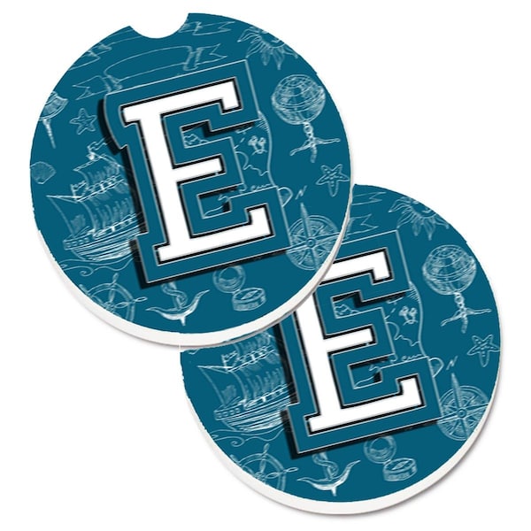 Carolines Treasures Letter E Sea Doodles Initial Alphabet Cup Holder Car Coaster, 2PK - CJ2014-ECARC