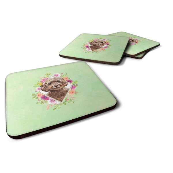 Carolines Treasures 3.5 x 3.5 in. Chocolate Cockapoo Green Flowers Foam Coaster, 4PK - CK4413FC