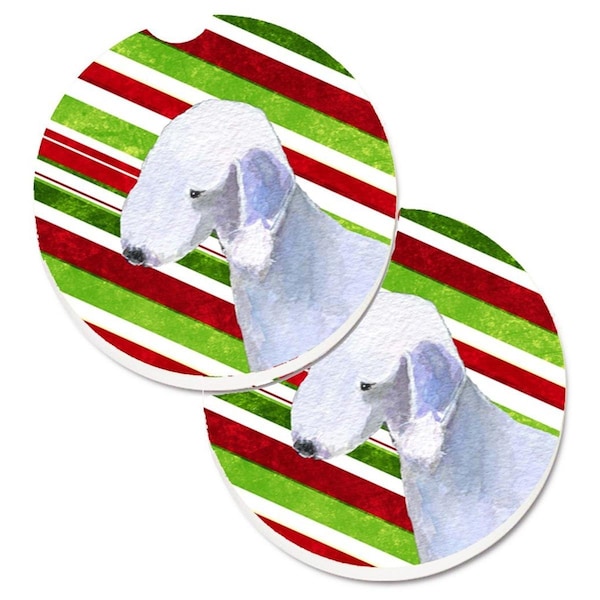 Carolines Treasures Bedlington Terrier Candy Cane Holiday Christmas Cup Holder Car Coaster, 2PK - SS4552CARC