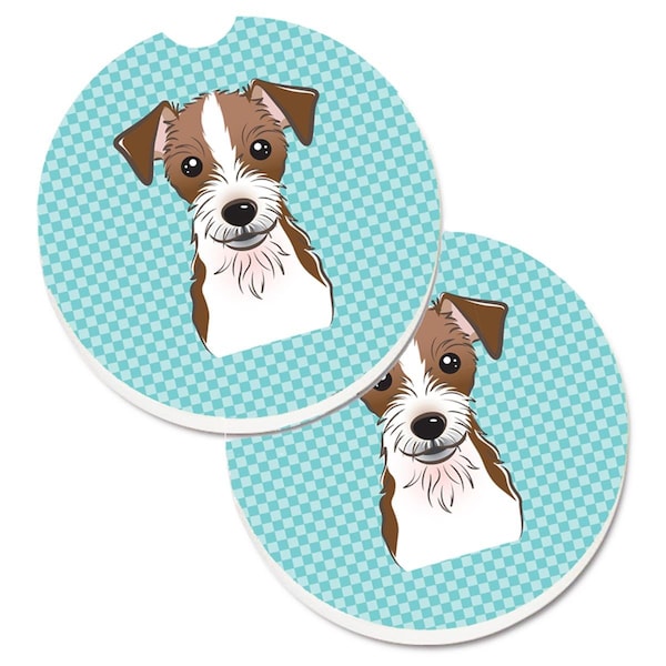 Carolines Treasures Checkerboard Blue Jack Russell Terrier Cup Holder Car Coaster, 2PK - BB1140CARC