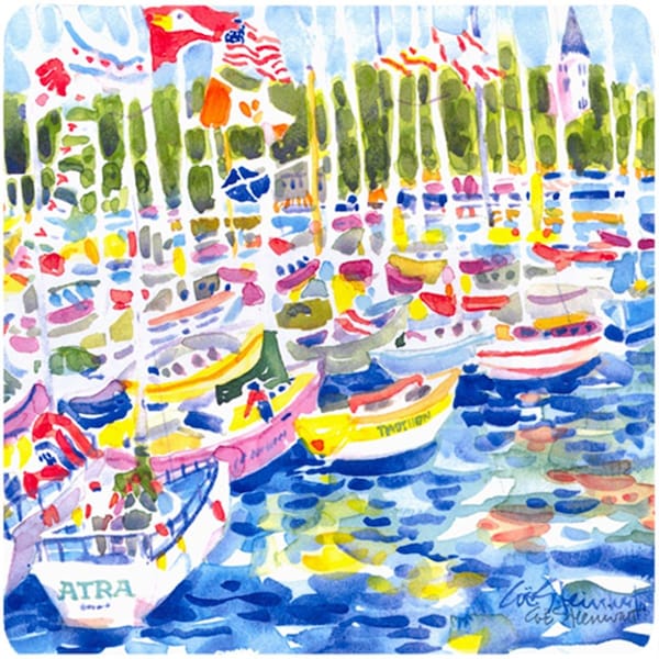 Carolines Treasures Bunch Of Boats At Harbour Foam Coasters - Set of 4- 3.5 x 3.5 In. - 6117FC