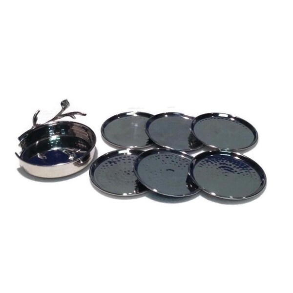 Comida Sparkle Silver Leaf Coaster Set - 7 Piece - CO2817488