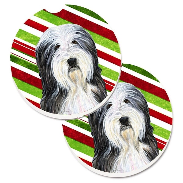 Carolines Treasures Bearded Collie Candy Cane Holiday Christmas Cup Holder Car Coaster, 2PK - SS4566CARC