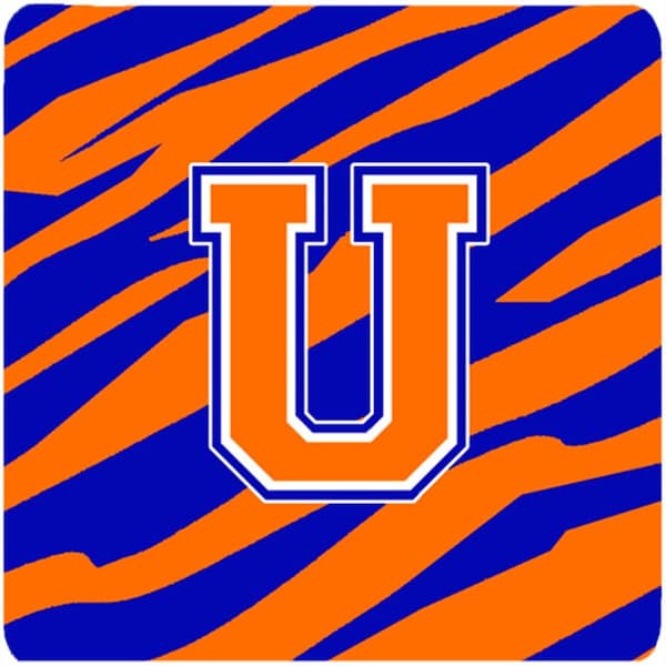 Carolines Treasures Monogram - Tiger Stripe - Blue Orange Foam Coasters- Initial Letter U, 3.5 x 3.5 in., 4PK - CJ1023-UFC