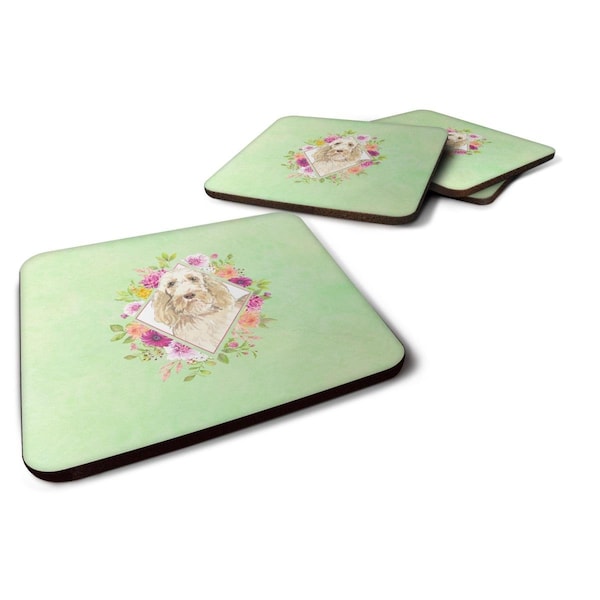 Carolines Treasures 3.5 x 3.5 in. Spinone Italiano Green Flowers Foam Coaster, 4PK - CK4369FC