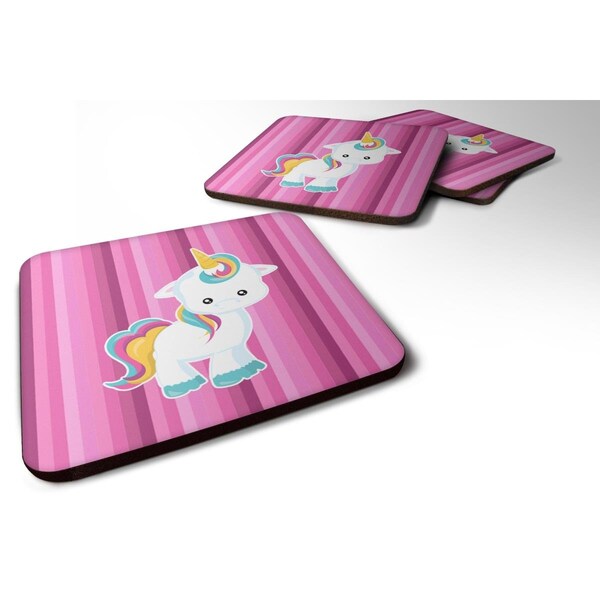 Carolines Treasures Pink Stripes Unicorn Foam Coasters - Set of 4 - BB6806FC