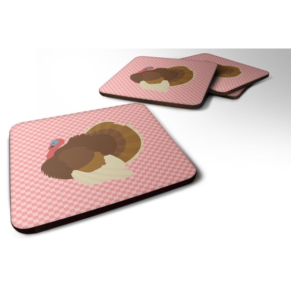 Carolines Treasures French Turkey Dindon Pink Check Foam Coaster, Set of 4 - BB7990FC