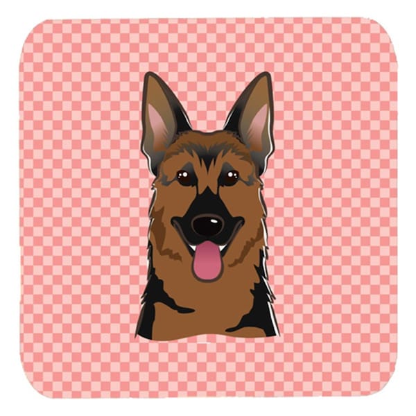 Carolines Treasures 3.5 x 3.5 In. Checkerboard Pink German Shepherd Foam Coasters- Set of 4 - BB1211FC