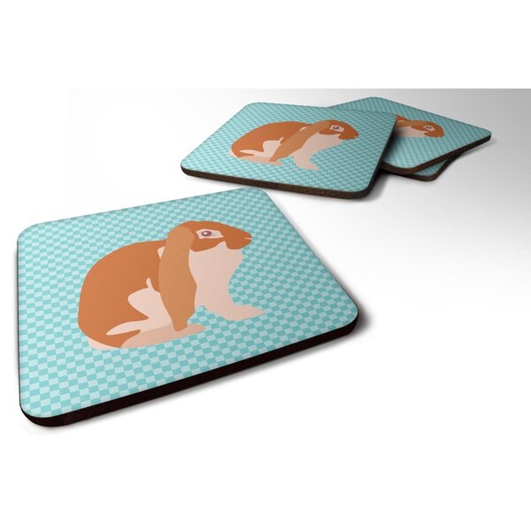 Carolines Treasures English Lop Rabbit Blue Check Foam Coaster, Set of 4 - BB8136FC