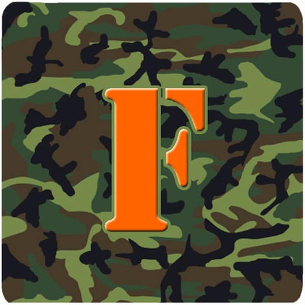 Carolines Treasures Monogram - Camo Green Foam Coasters- Initial Letter F, 3.5 x 3.5 in., 4PK - CJ1030-FFC