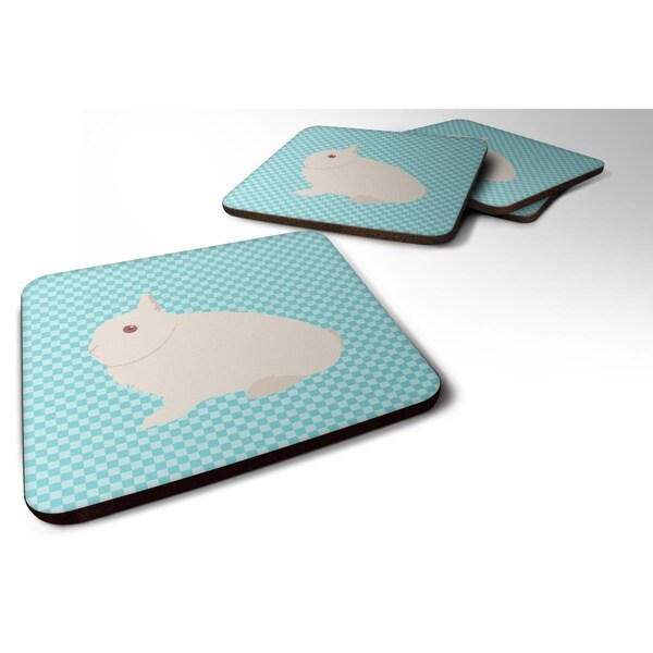 Carolines Treasures Hermelin Rabbit Blue Check Foam Coaster, Set of 4 - BB8138FC
