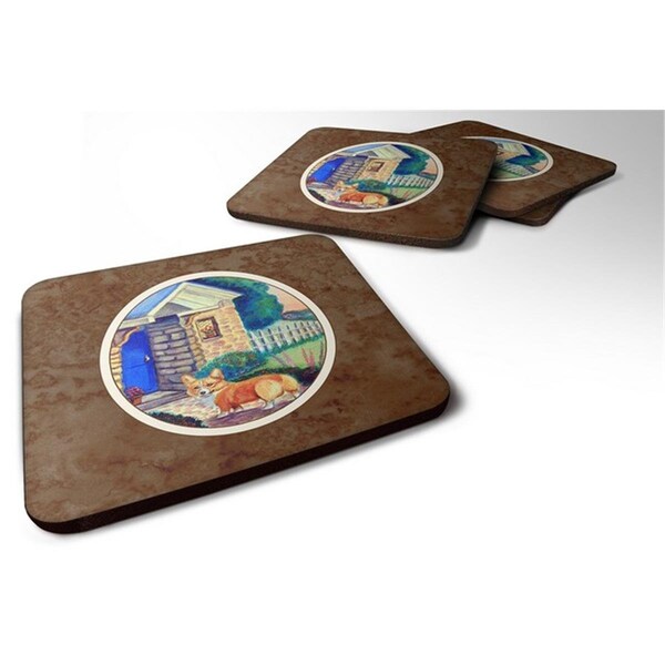 Carolines Treasures Corgi at the Cottage Foam Coaster, Set of 4 - 7169FC