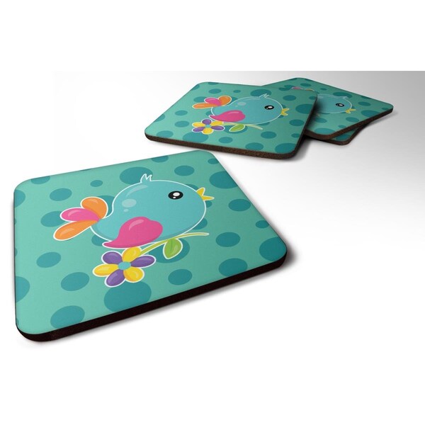 Carolines Treasures Bird on Teal Polkadots Foam Coasters - Set of 4 - BB7100FC