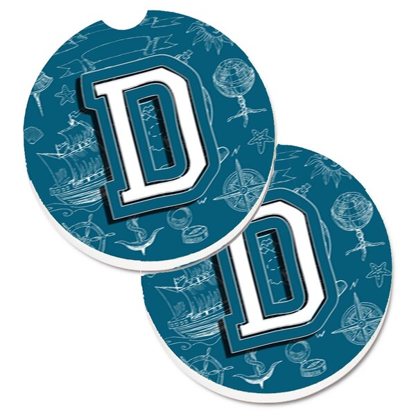 Carolines Treasures Letter D Sea Doodles Initial Alphabet Cup Holder Car Coaster, 2PK - CJ2014-DCARC