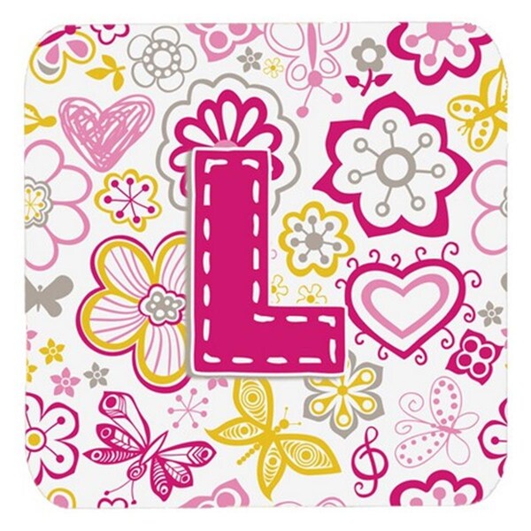 Carolines Treasures Letter L Flowers And Butterflies Pink Foam Coasters- Set of 4 - CJ2005-LFC
