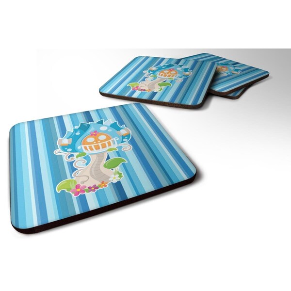 Carolines Treasures Fairy House Blue Stripes Foam Coasters - Set of 4 - BB6914FC