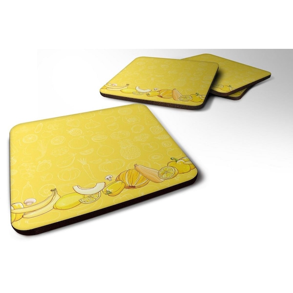 Carolines Treasures Fruits and Vegetables in Yellow Foam Coaster, Set of 4 - BB5134FC