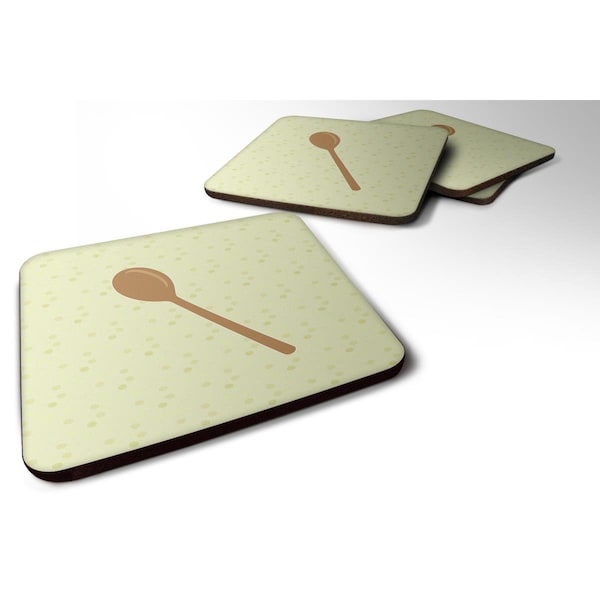 Carolines Treasures Wooden Spoon on Green Foam Coasters - Set of 4 - BB7300FC