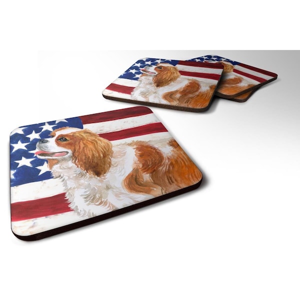 Carolines Treasures Cavalier Spaniel Patriotic Foam Coaster, 3.5 x 3.5 in. - Set of 4 - BB9663FC