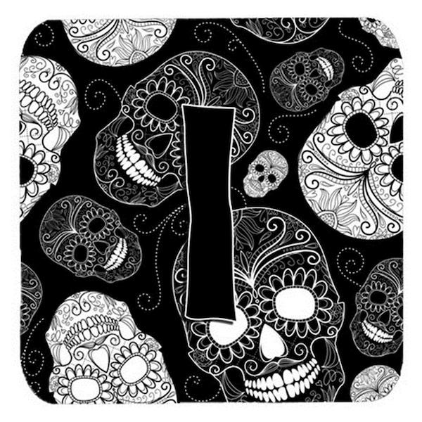 Carolines Treasures Letter I Day Of The Dead Skulls Black Foam Coasters- Set of 4 - CJ2008-IFC