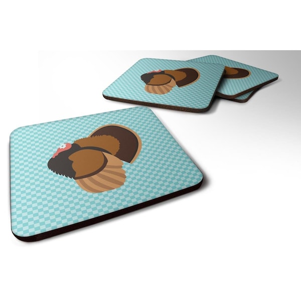 Carolines Treasures Bronze Turkey Blue Check Foam Coaster, Set of 4 - BB8160FC