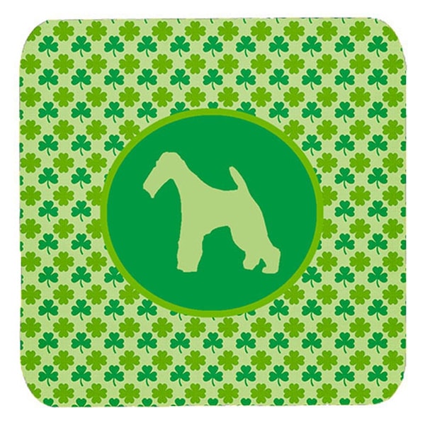 Carolines Treasures Fox Terrier Wire Lucky Shamrock Foam Coasters- Set of 4 - SDK1067-C-FC