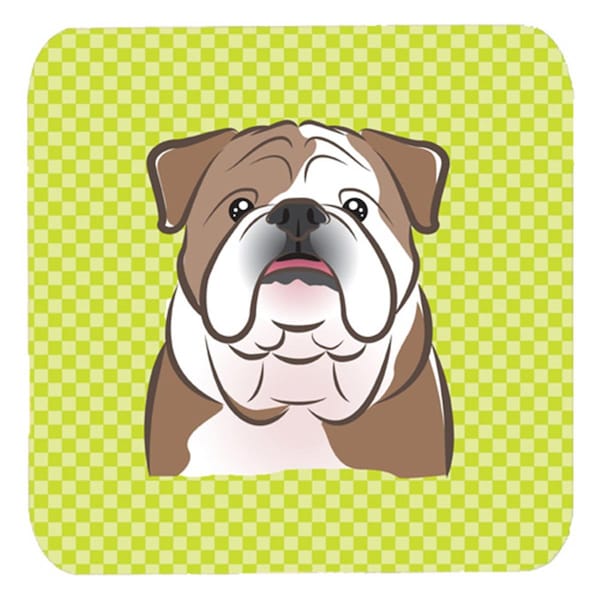 Carolines Treasures 3.5 x 3.5 In. Checkerboard Lime Green English Bulldog Foam Coasters, 4PK - BB1281FC