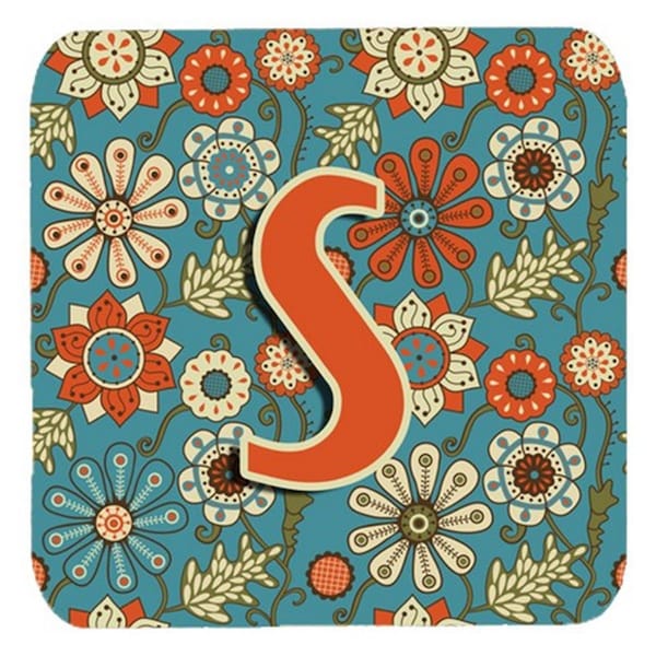 Carolines Treasures Letter S Flowers Retro Blue Foam Coasters- Set of 4 - CJ2012-SFC