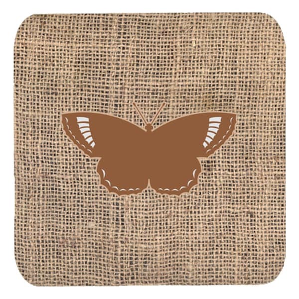 Carolines Treasures Butterfly Burlap And Brown Foam Coasters- Set of 4 - BB1029-BL-BN-FC