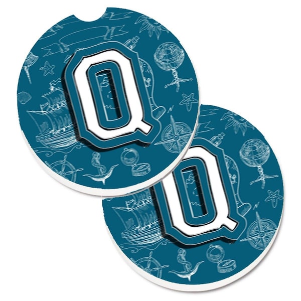 Carolines Treasures Letter Q Sea Doodles Initial Alphabet Cup Holder Car Coaster, 2PK - CJ2014-QCARC