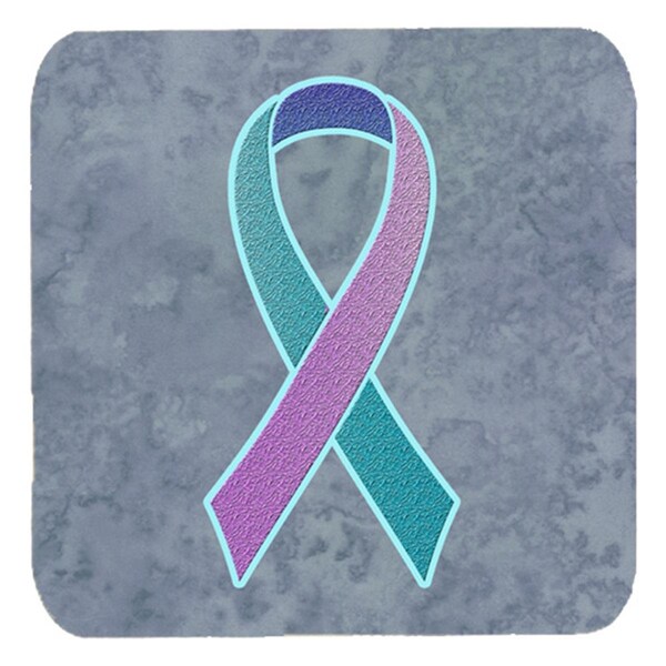 Carolines Treasures 3.5 x 3.5 In. Teal- Pink and Blue Ribbon for Thyroid Cancer Awareness Foam Coasters, 4PK - AN1217FC