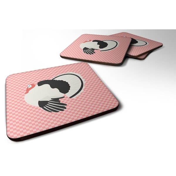 Carolines Treasures Royal Palm Turkey Pink Check Foam Coaster, Set of 4 - BB7988FC