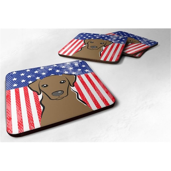 Carolines Treasures American Flag and Chocolate Labrador Foam Coaster, Set of 4 - BB2164FC