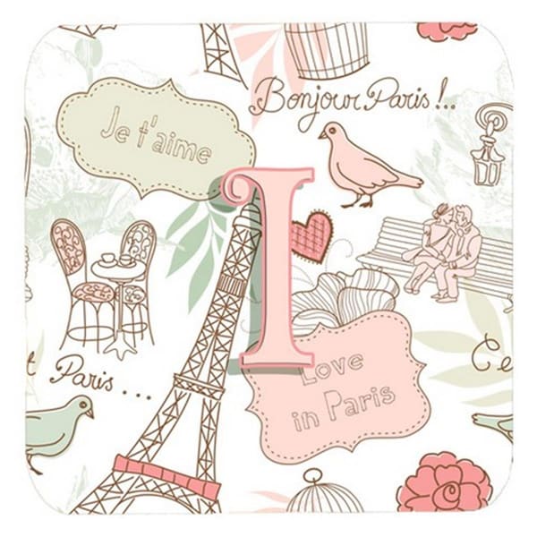 Carolines Treasures Letter I Love In Paris Pink Foam Coasters- Set of 4 - CJ2002-IFC
