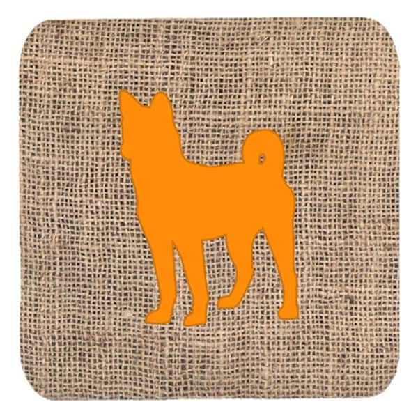 Carolines Treasures Basenji Burlap And Orange Foam Coasters- Set of 4 - BB1110-BL-OR-FC