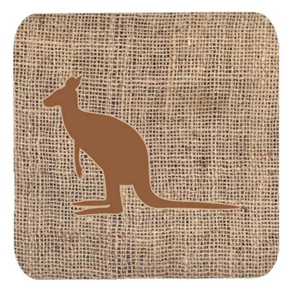 Carolines Treasures Kangaroo Burlap And Brown Foam Coasters- Set of 4 - BB1008-BL-BN-FC