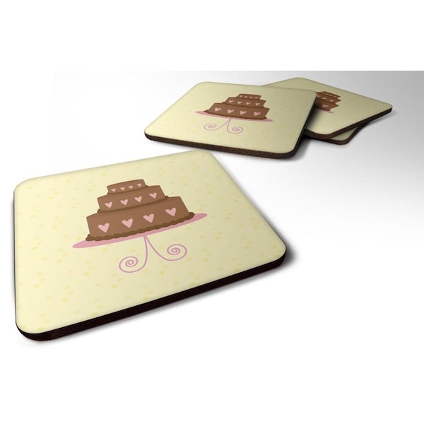 Carolines Treasures 3 Tier Heart Chocolate Cake on Yellow Foam Coasters - Set of 4 - BB7288FC