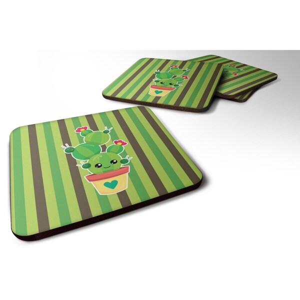 Carolines Treasures Cactus Stripe Foam Coasters - Set of 4 - BB6847FC