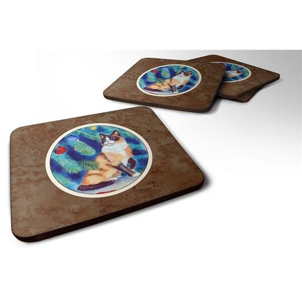 Carolines Treasures Carolines Treasures 7155FC Christmas Tree Cat Foam Coaster; Set of 4 - 7155FC