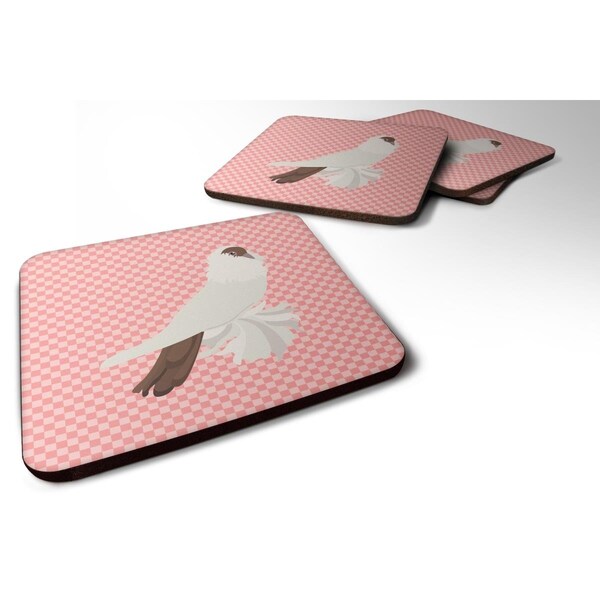 Carolines Treasures German Helmet Pigeon Pink Check Foam Coaster, Set of 4 - BB7944FC