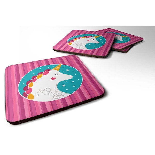 Carolines Treasures Unicorn Pink Stripes Foam Coasters - Set of 4 - BB7139FC