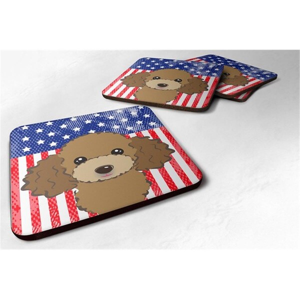 Carolines Treasures American Flag and Chocolate Brown Poodle Foam Coaster, Set of 4 - BB2186FC