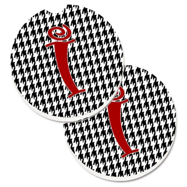 Carolines Treasures Monogram Initial I Houndstooth Black Cup Holder Car Coaster, 2PK - CJ1035-ICARC