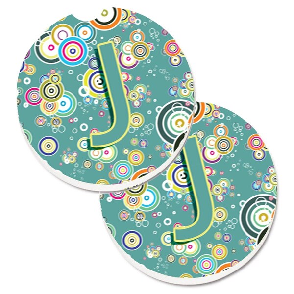 Carolines Treasures Letter J Circle Circle Teal Initial Alphabet Cup Holder Car Coaster, 2PK - CJ2015-JCARC