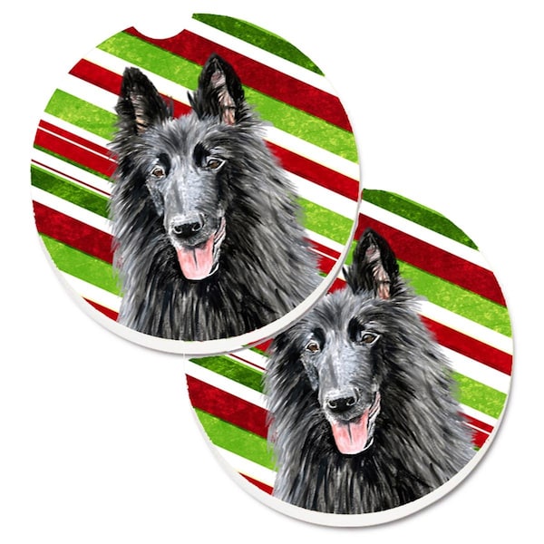 Carolines Treasures Belgian Sheepdog Candy Cane Holiday Christmas Cup Holder Car Coaster, 2PK - SC9358CARC