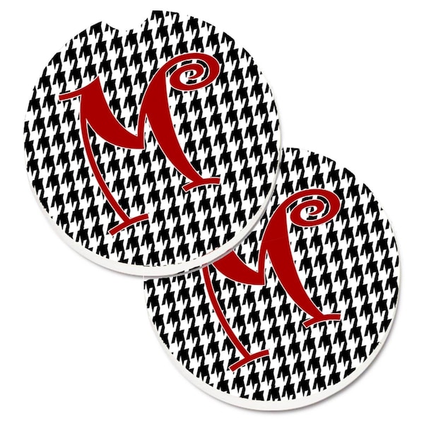 Carolines Treasures Monogram Initial M Houndstooth Black Cup Holder Car Coaster, 2PK - CJ1035-MCARC