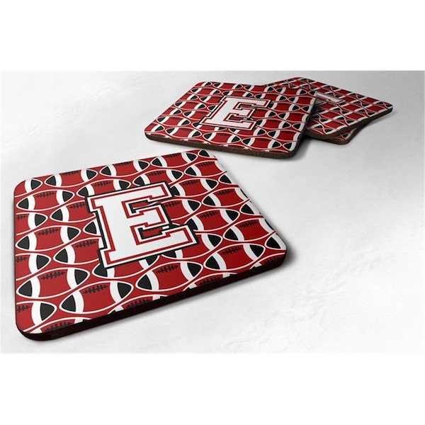 Carolines Treasures Letter E Football Cardinal and White Foam Coaster, Set of 4 - CJ1082-EFC